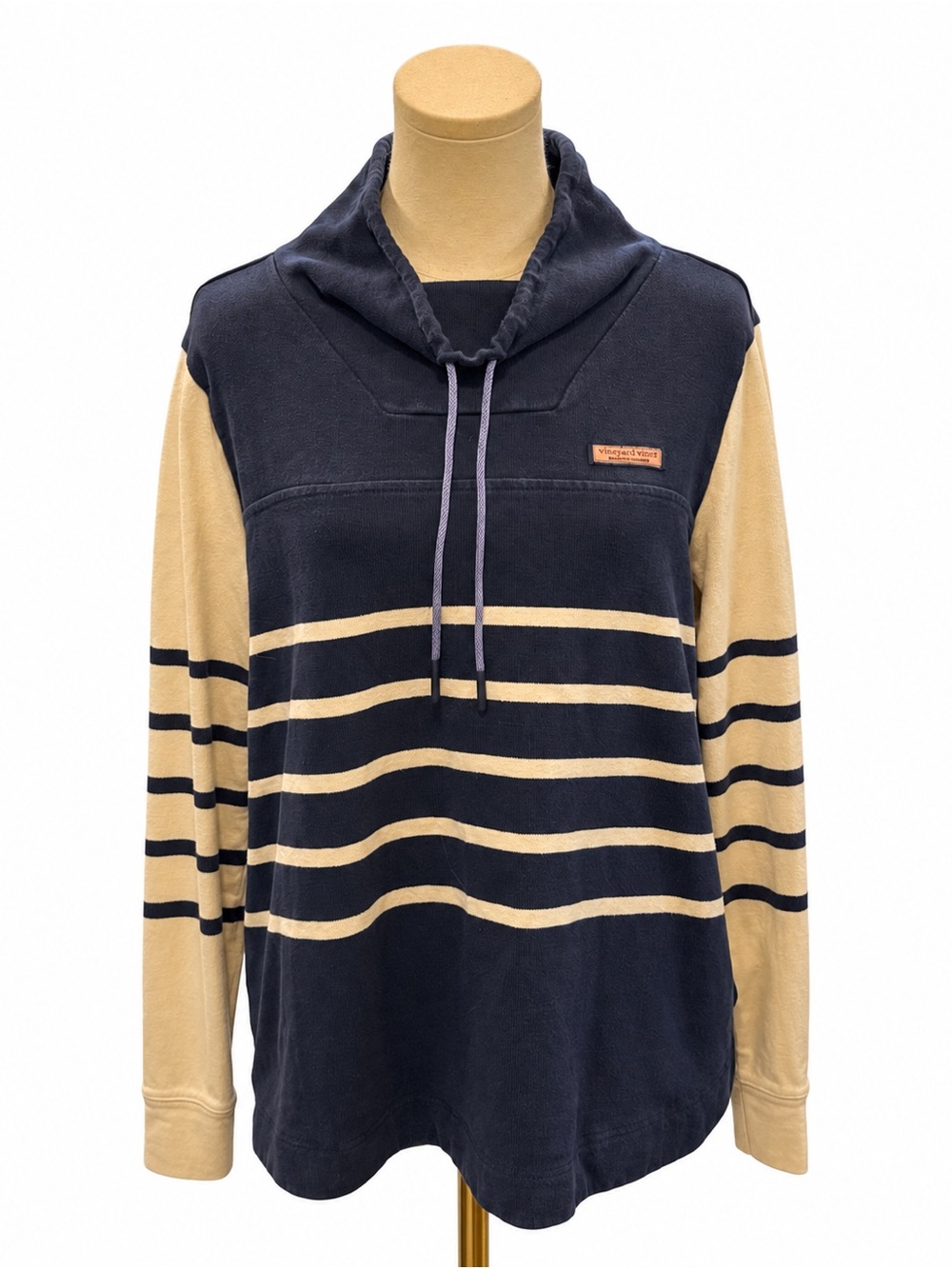 Vineyard Vines Rugby Stripe Cowl Neck Pullover Navy Cream Size Medium